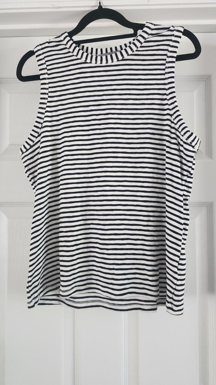 Marled Essentials Striped Top Womens XL Black White Casual Pullover Tee Wt28